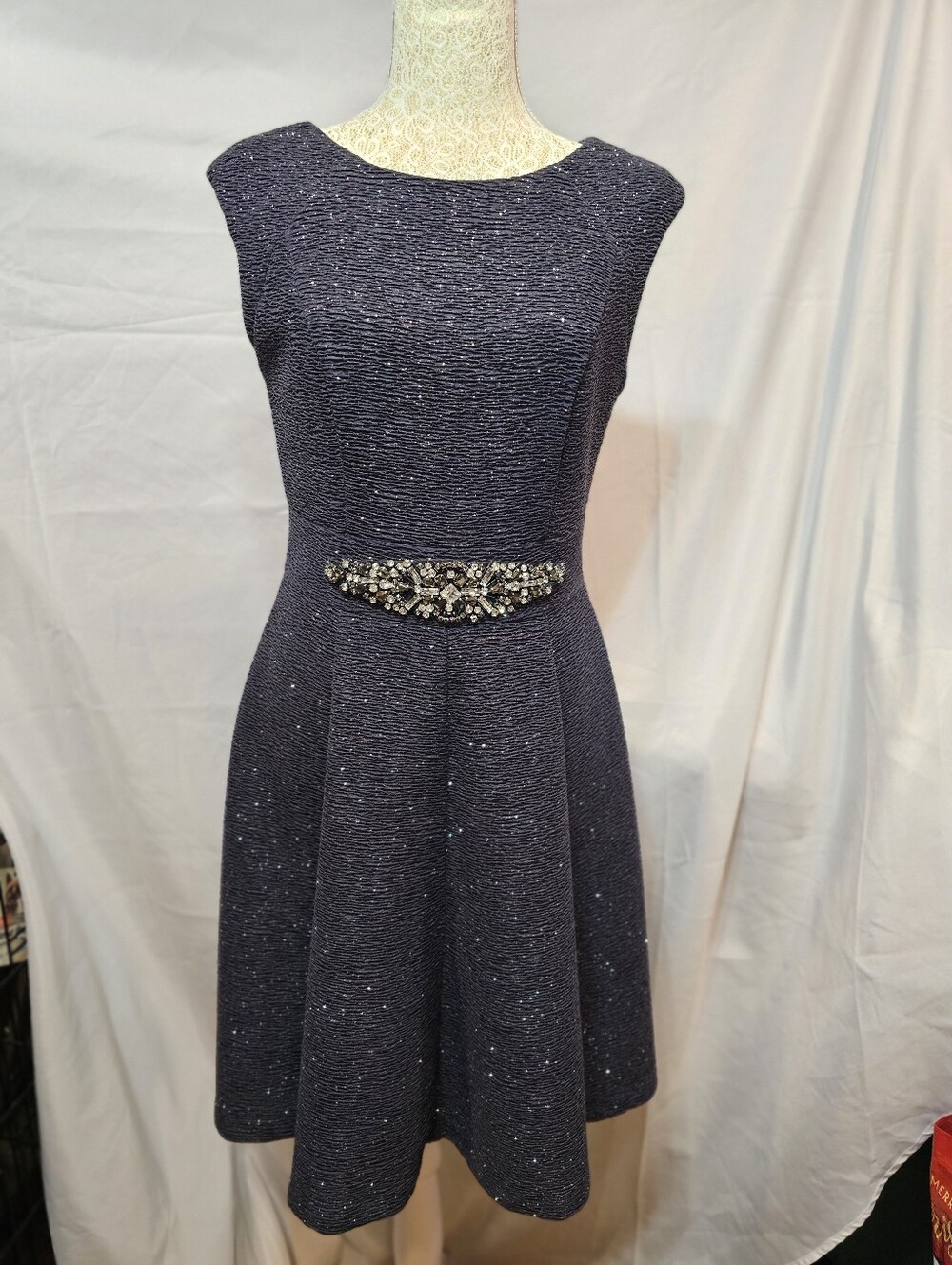 Eliza J Elegant Charcoal Sleeveless Beaded Women's Dress 37" L f/HPS